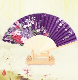 Women Folding Fans Cherry Blossoms Bamboo Hand Fan Silk Fan Tabletop Decor Arts And Crafts Gift