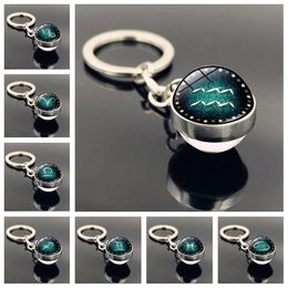 New Hot Accessories Double-sided Crystal Glass Ball Keychain Twelve Constellation Time Stone Keychain Keyring Creative Couple Jewellery Gifts