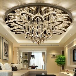 LED Modern Crystal Stainless Steel Round Dimmable Chandelier Lighting Lamparas De Techo For Foyer MYY