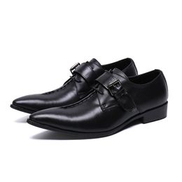 Leather Summer Buckle Strap Dress Shoes Men Sewing Pointed Toe Sapato Social Masculino Plus Size Black Handmade Zapatos Oxford