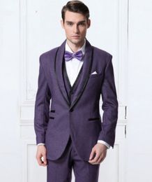 Fashion Purple Groom Tuxedos Shawl Lapel Slim Fit Bridegroom Blazer Men Formal Suits Prom Party Suits (Jacket+Pants+Tie+Vest) 788