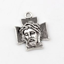 100pcs Antique Silver Alloy Cross Jesus Christ Charm Pendants Charm Pendant For Jewellery Making Necklace DIY Accessories 22x28mm A-491