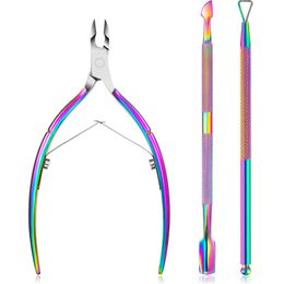 cuticle trimmer pusher UK - 3 Pieces Cuticle Nipper with Cuticle Pusher Cutter Stainless Steel Cuticle Trimmer Clipper Nail Gel Remover Manicure Tools for Fingernails a