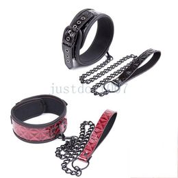 Luxury PU Leather Bondage Slave Collar Chain Harness Game Props Roleplay Neck Restraints R987