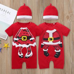 Christmas Baby Clothes Cartoon Infant Boy Romper Hat 2pcs Sets Short Sleeve Newborn Girl Jumpsuits Xmas Toddler Playsuits Baby Clothing 4719
