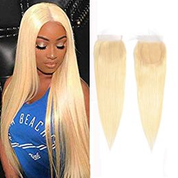 Peruvian Human Hair 4X4 Lace Closure 613# Colour Silky Straight Blonde Virgin Hair Lace Closure Middle Three Free Part