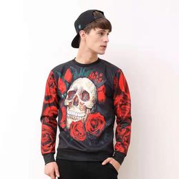 Fashion-halloween luxury mens designer hoodie sweatshirts autumn winter 3D print rose men skull sweatshirt flower lovers sports