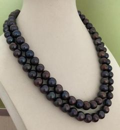 double strand pearls Canada - Free Shipping double strands 9-10mm black red green pearl necklace 18 "19"