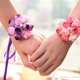 Hot sale wedding imitation wrist flower bridesmaid sisters Wrist corsage Wedding Decoration Bridal Prom Hand flower T3I0007