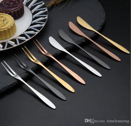 Stainless steel fruit fork suits Plating titanium fruit fork and moon cake knife Multicolor small dessert tableware