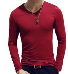Man's V-Neck Cotton Pure Color Long Sleeves Tshirt Spring Autumn Slim T-Shirt 14 Colors Size M-2XL1