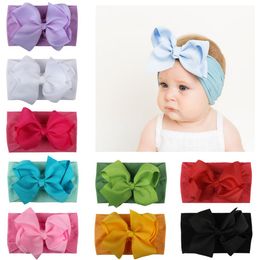 hot baby hair accessories super soft infant kids nylon ribbon with big bow tie children cute princess hair bands pure color headbands