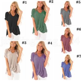 Off Shoulder Women Shirts 13 Styles Solid Color Batwing Sleeve V Neck Summer Irregular Crop Tops Tees 10pcs LJJO6947