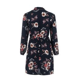Fashion-Floral Women Dresses Elegant Long Sleeve party dress Winter Lace Up casual winter dress vestidos mujer 2018 ##