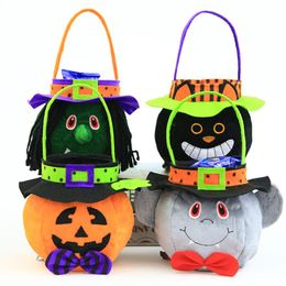 Halloween Party Decoration Props Children Pumpkin Candy Bag 25*11cm Halloween Gift Handbags Witch Cat Bat Round Candy Collection Bucket