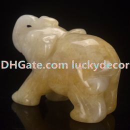 10Pcs Natural Topaz Carved Gemstone Elephant Animal Figurine Decor Reiki Yellow Jade Crystal Guardian Elephant Pocket Stone Statue Kids Gift