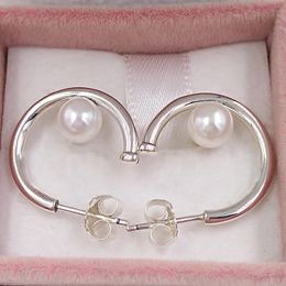 Studs Contemporary Pearls Hoop EarringsAuthentic 925 Sterling Silver Freshwater Cultured Pearl Fits European Pandora Style Studs Jewellery Andy Jewel 297528P