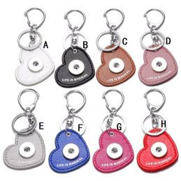 7 Love Heart PU Leather Snap Button Key Rings chain Snap Keychains fit DIY 18MM Snap Jewellery