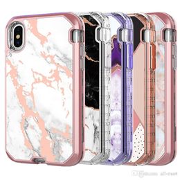 3IN1 Marble Case for Iphon 11 PRO MAX 8P XR XS MAX Soft TPU & Hard Plastic Back Cover Compatible with LG K40 K12 Plus