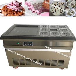 Free Shipping 50x50cm Square Flat Pan Stainless Steel Commercial 110v 220v Electric Fried Yoghourt Rolled Ice Cream Roll Machine with 9 Boxes