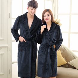 Lovers Dress for Men and Women Warm Super Soft Flannel Coral Fleece Long Bath Robe Mens Kimono Bathrobe Male Dressing Gown Robes T200110