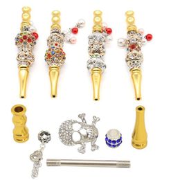 Bling Handmade Metal Hookah Mouthpiece Mouth Tip for Pendant Arab Shisha Skull Shaped Philtre Inlaid Jewellery Diamond Smoking