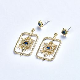 Fashion-Devil Eye Earrings Blue Crystal Eyelashes Shy Eyes Personality Earrings Girls Trend Creative Jewelry Friend Gift