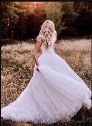 Western Country Satin Tulle A-Line Wedding Dresses 2019 Bohemian Simple Backless Bridal Gowns Plus Size With Bow Cheap abiti da sposa