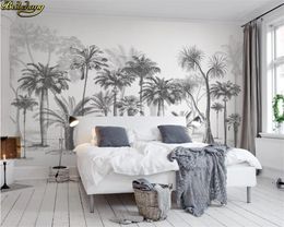 beibehang Custom 3d wallpaper mural black and white sketch style tropical rainforest coconut tree Nordic TV background wall pape