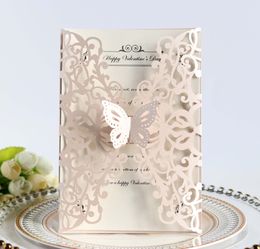 Laser Cut Invitations OEM Support Customised Butterfly Folded Hollow Wedding Party Invitation Cards With Envelopes BW-HK250