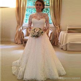 Vintage A Line Wedding Dresses with Lace Appliques Backless Wedding Gowns Long Sleeves Bride Dress Vestido De Novia