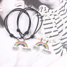 Rainbow Best Friends Bracelets For Women Girl Retro Leather Rope Adjustable Size Bangles Bff Forever LGBT Jewellery Gift Pulseras