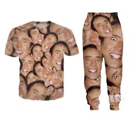 New Fashion Women/Mens Nicolas Cage Funny 3d Print T-Shirt + Jogger Pants Casusal Tracksuit Sets