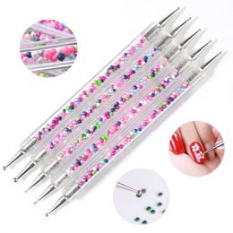 Acrylic Nail Art Dotting Pen 5Pcs Set UV Gel Painting Drawing Nails Dot Point Drill Pens Double Head Salon Decorations Manicure Tools