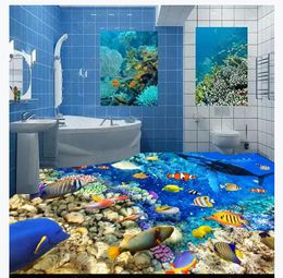 Custom 3D self-adhesive floor mural wallpaper interior decoration Underwater World Tropical Fish 3D Bathroom Waterproof Floor Tiles