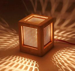 Oak Wood Box Square Table Lamp Fixture Modern Rustic Nordic Korean Asian Japanese Desk Light Luminaria Bedroom Bedside E27 MYY