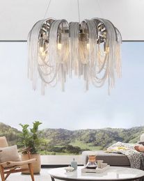Modern Simple Chrome Alluminium Chain Pendant Lamp Nordic Hanging Light For Living Room Restaurant Bedroom Dining Room MYY