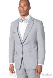 High Quality Light Grey Groom Tuxedos Notch Lapel Men Work Suit Prom Blazer Party Suits (Jacket+Pants+Vest+Tie) J670