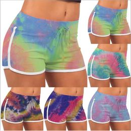 Tie-Dye Shorts Summer Stretch Lift Buttock Hot Pants Girls Slim Casual Pants High Waist Fitness Leggings Yoga Shorts Printed Workout B7570