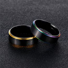 2020 New 316L Stainless Steel Finger Ring Men 7mm Width Cool Dull Polished Multicolor Biker Rings Engraved Jewellery