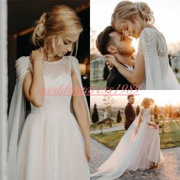 Luxurious Beading Beach Wedding Dresses With Wrap Tulle Sequins Sheer A-Line Vestido de novia Spring Outdoor Bridal Ball Gowns Bride Dress