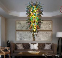 Long and Large Size Colorful Blown Glass Chandelier Hotel Lobby Decorative Hot Sale Energy Saving Pendant Lamps