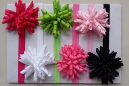 10pcs baby skinny soft iridescent hair band with curly ribbon Korker Hair clip bows girl headband corker headwear accessories PD012