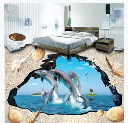3D customized PVC self-adhesive mural wallpaper floor painting Living Room 3D Sea World Dolphin Shell Starfish 3D Waterproof Floor Tiles