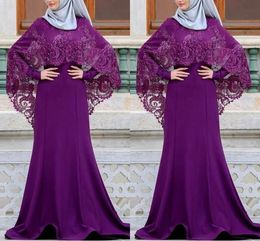 Muslim Arabic Evening Dresses With Wraps Jewel Neck Long Sleeve Appliqued Long Formal Evening Gowns Party Dresses Wear Formal Dress