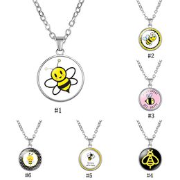 Lovely Cartoon Bee Kids necklaces Cute animal Glass Cabochon Round Pendant Silver chains For Boys Girls children Fashion Jewelry