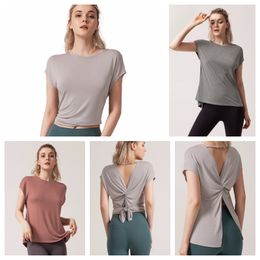 LL-60 Women Yoga Outfit Shirt Girls Short Sleeve Running T-shirt Ladies Casual Yoga Outfits Adult Sportswear Exercise Fitness Wear