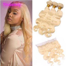 Brazilian Virgin Hair Extensions 3 Bundles With 13X4 Lace Frontal 4 Pieces/lot Silky Straight 613# Blonde Straight Hair Wefts With Closure