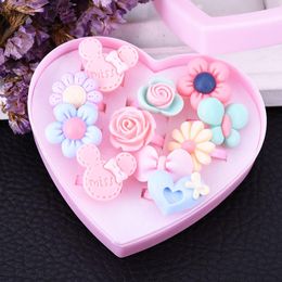 Wholesale 12pcs Mix Lot Cartoon Flower Rings Assorted Resin Plastic Baby Kids Girl Children's With Heart Box Gift Jewellery