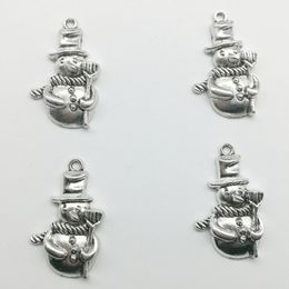 50pcs/Lot Snowman Alloy Charms Pendant Retro Jewelry Making DIY Keychain Ancient Silver Pendant For Bracelet Earrings Necklace 27*16mm